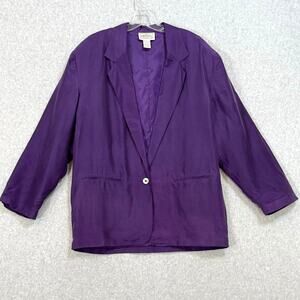 Vtg Croquet Club 100% Silk Jacket Size M Oversized Boyfriend Blazer 80s Purple